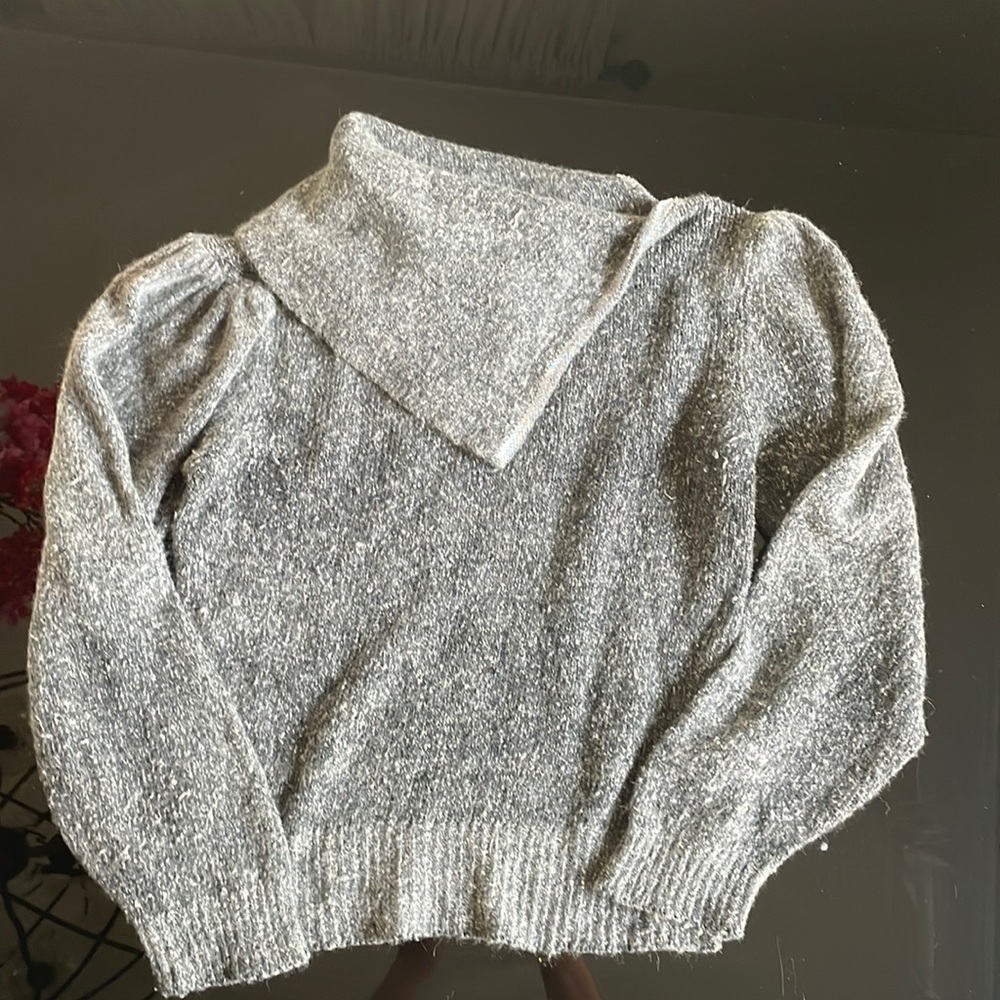 Vintage silk/lambswool grey sweater with puff shoulders
